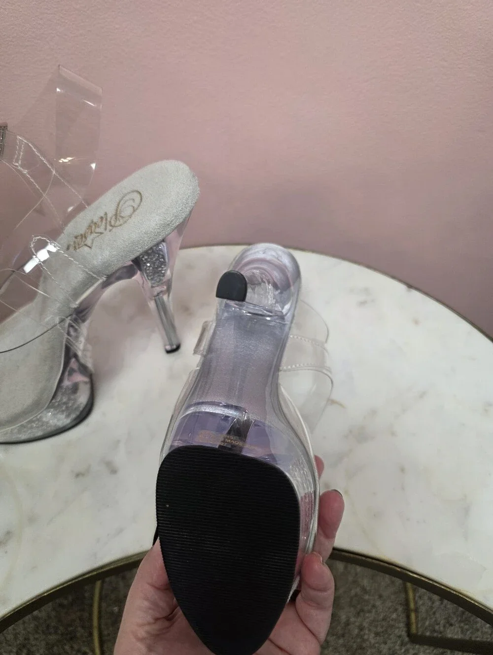 Pleaser Size 8 Clear Silver Glitter Platform Heels